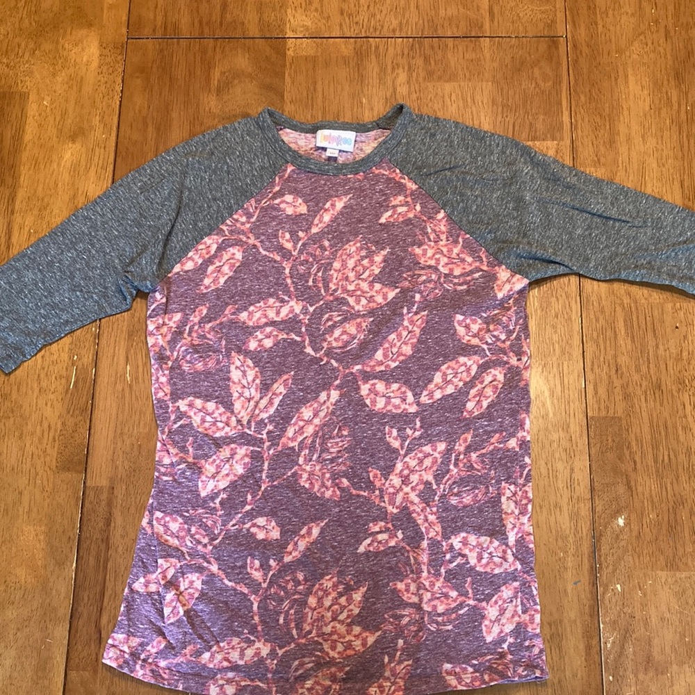 Lularoe Sloan size 10 Heathered purple & pink body w/solid gray sleeves EUC
